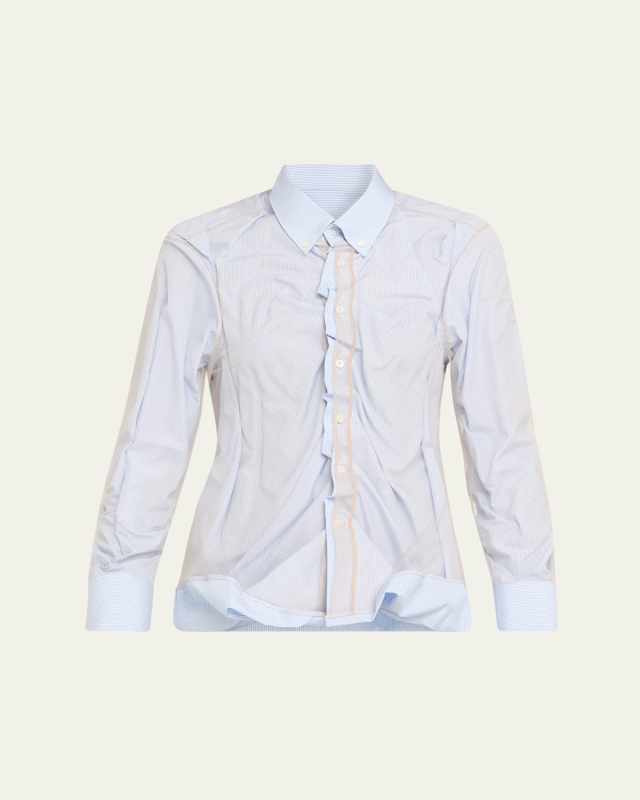 Layered Draped Stripe Button-Down Blouse